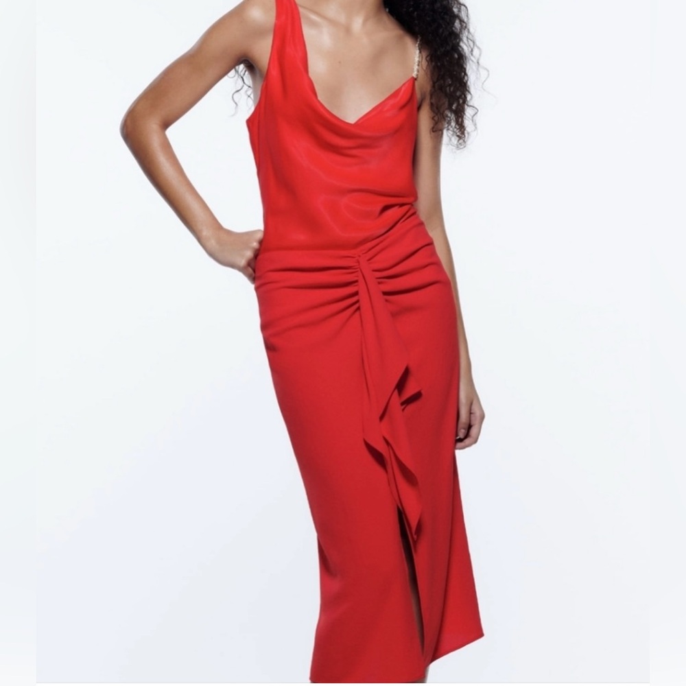 Zara Ruffled Vibrant Red Midi Skirt Size XS Sexy party Holidays‎